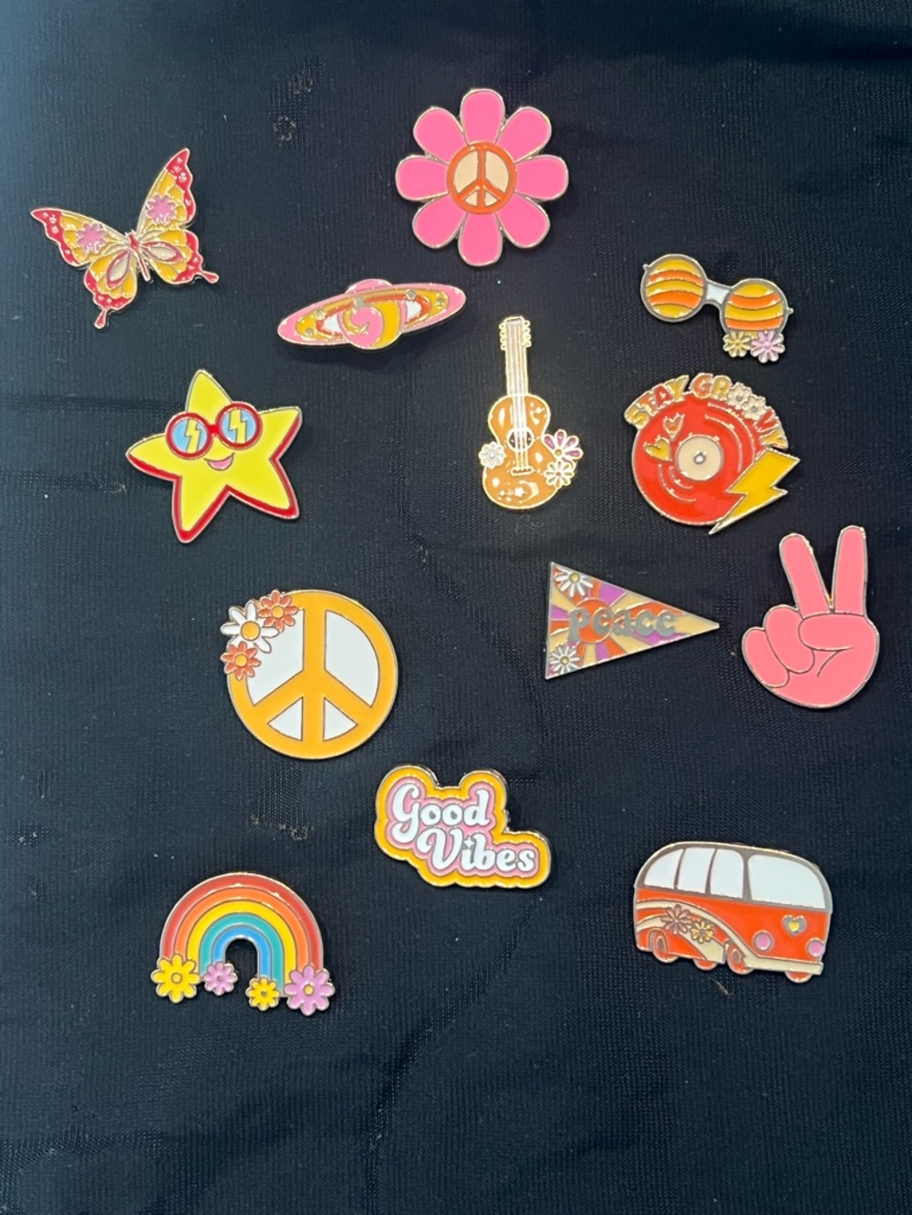 70’s Retro Gold Tone Enamel Pin collection